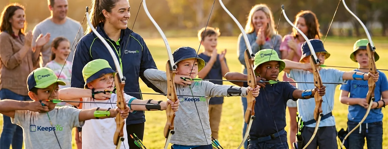 A instructor running archery with their archers on KeepsYa