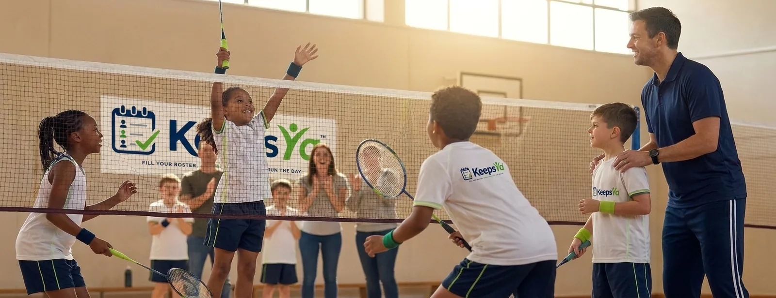 A coach running badminton with their players on KeepsYa