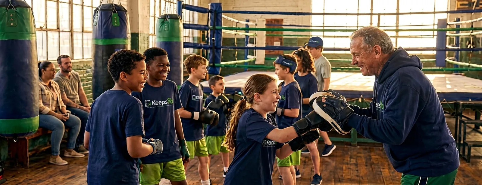 A coach running boxing with their boxers on KeepsYa