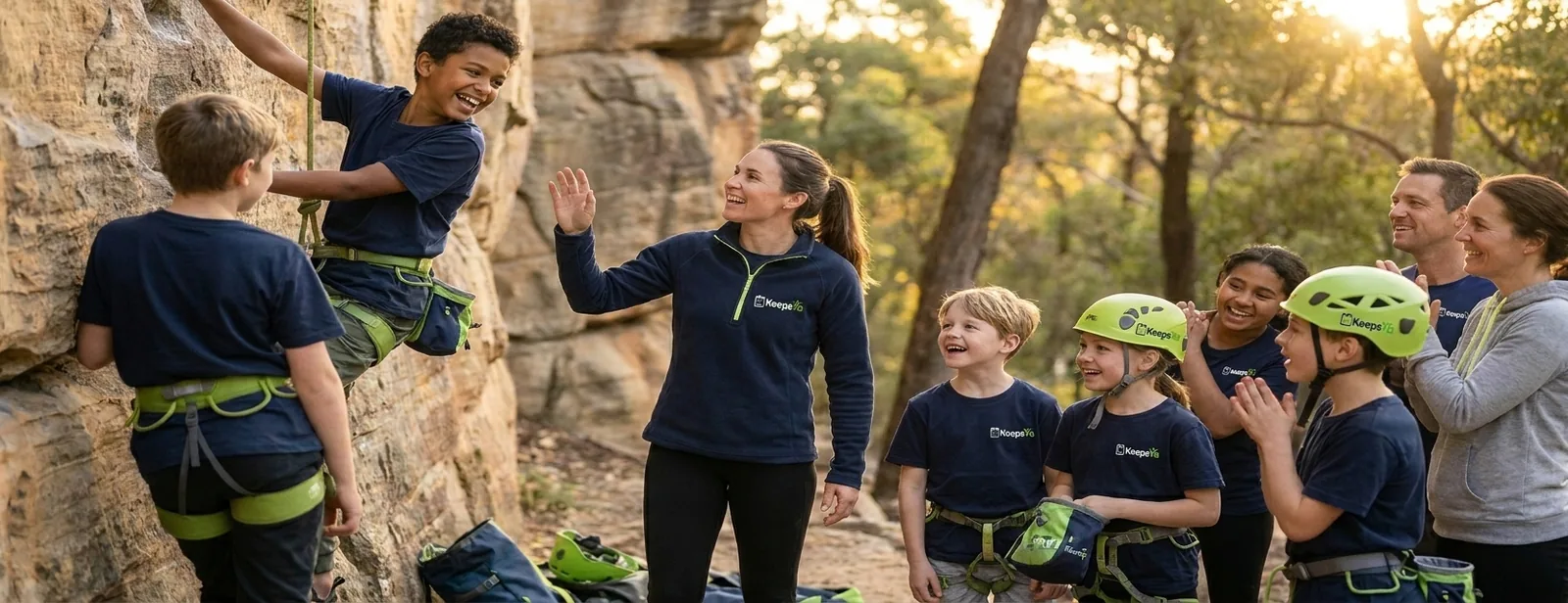 A coach running climbing with their climbers on KeepsYa