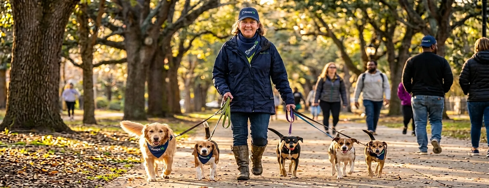 A walker running dog walking with their dogs on KeepsYa