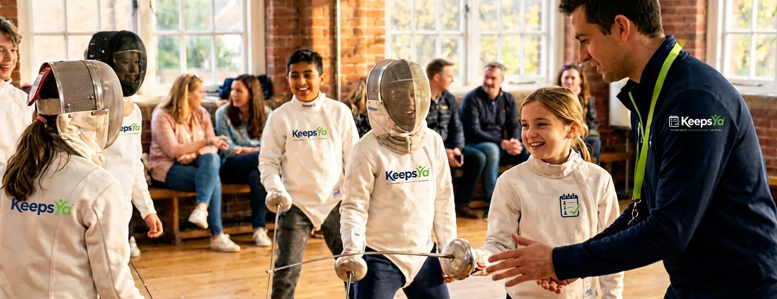 A coach running fencing with their fencers on KeepsYa
