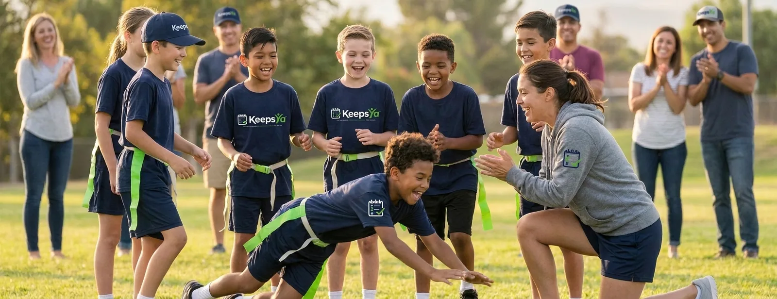 A coach running flag football with their players on KeepsYa