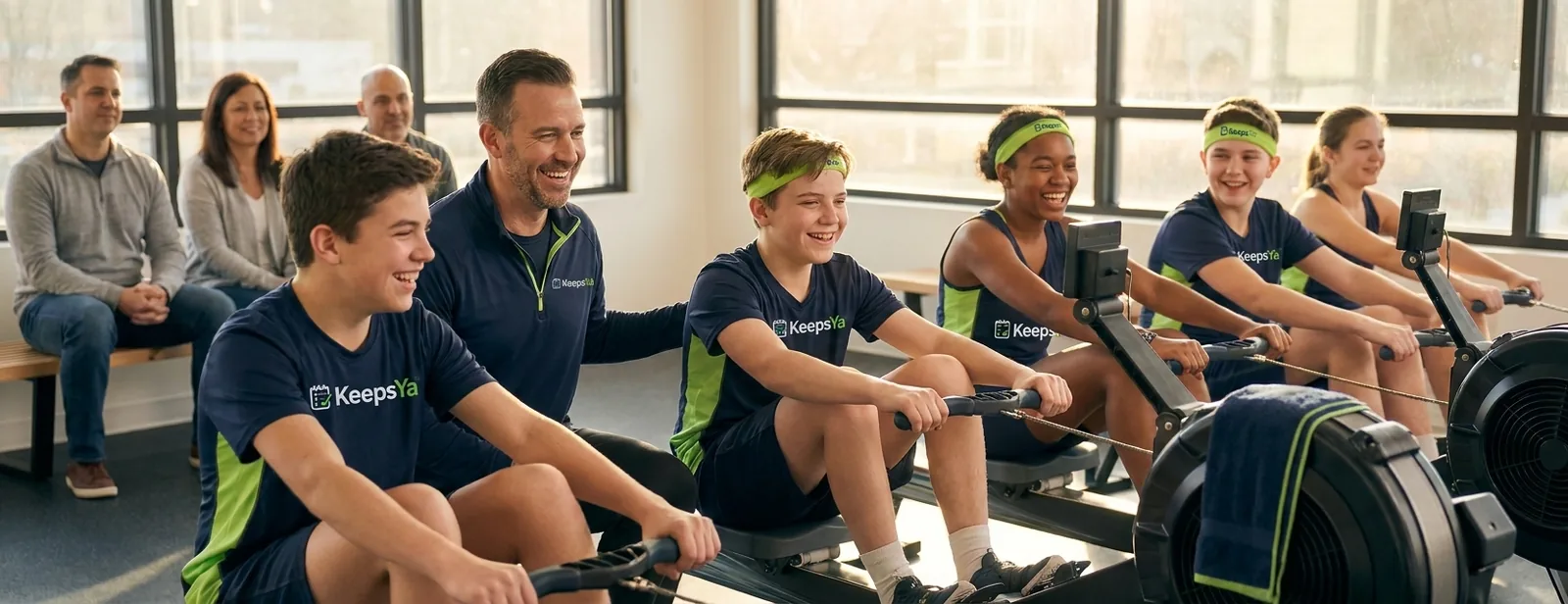 A instructor running indoor rowing with their rowers on KeepsYa