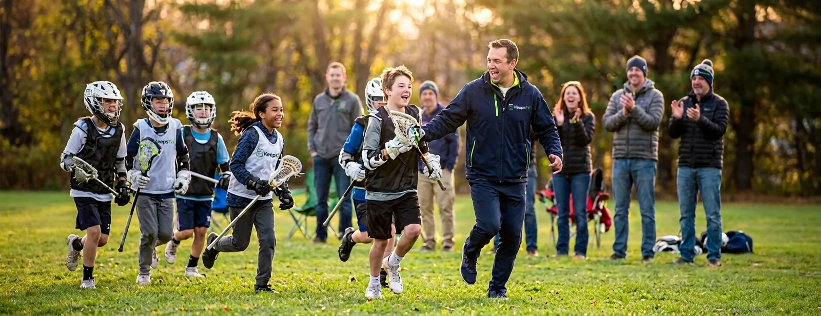 A coach running lacrosse with their players on KeepsYa