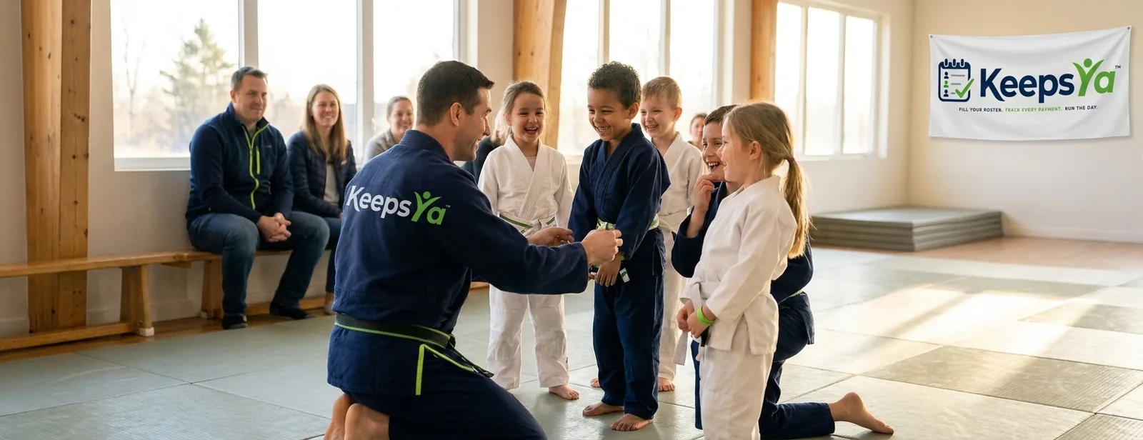 A instructor running martial arts with their students on KeepsYa