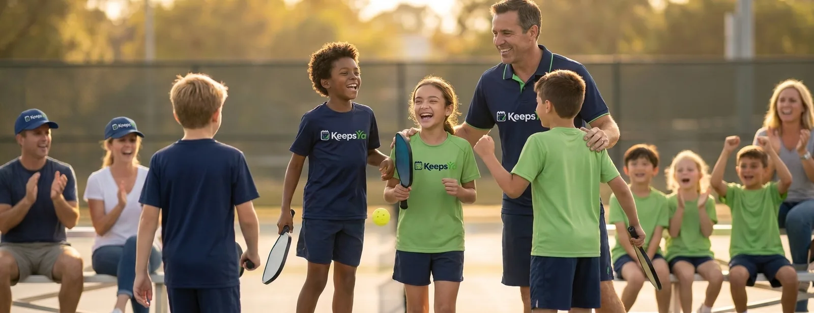 A coach running pickleball with their players on KeepsYa