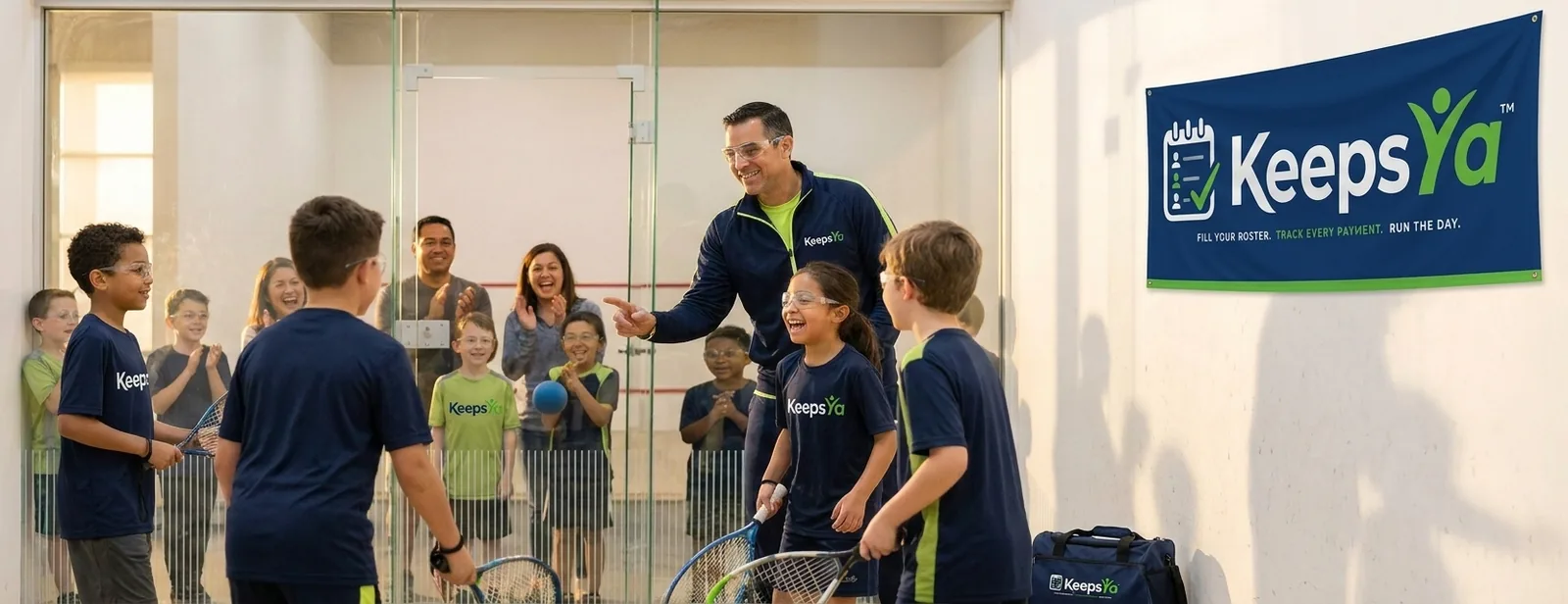 A coach running racquetball with their players on KeepsYa
