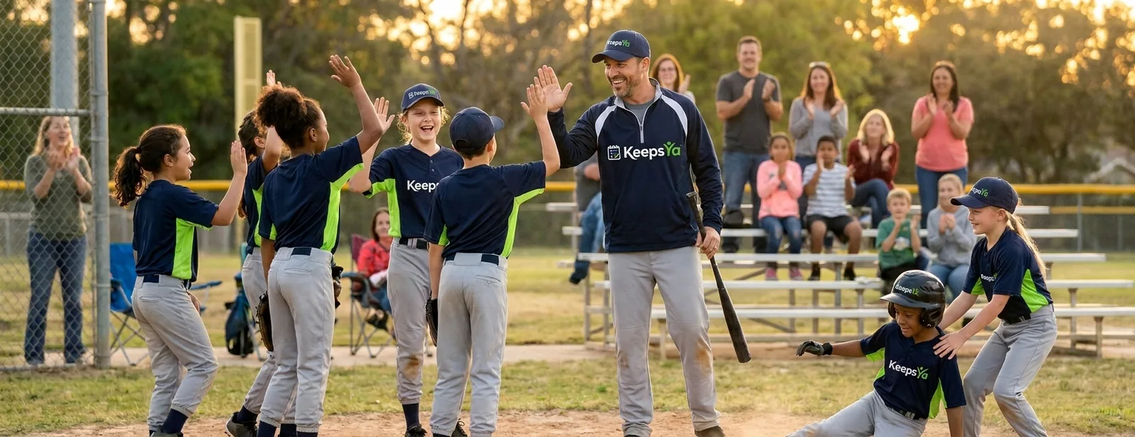 A coach running softball with their players on KeepsYa