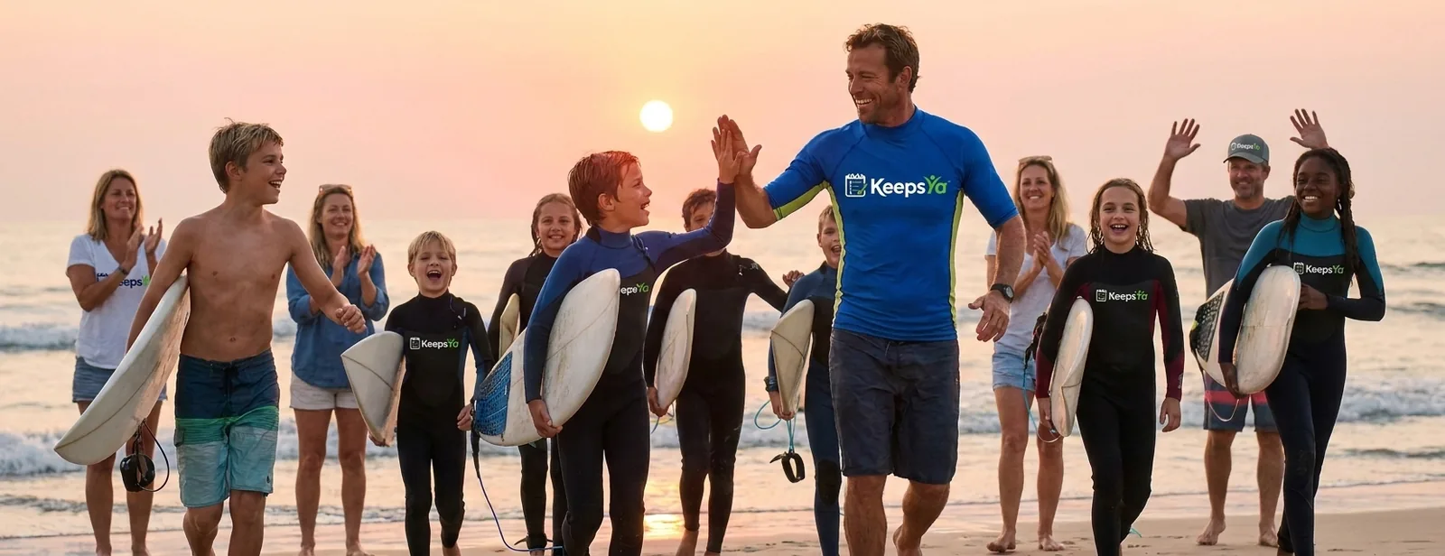 A instructor running surfing with their surfers on KeepsYa
