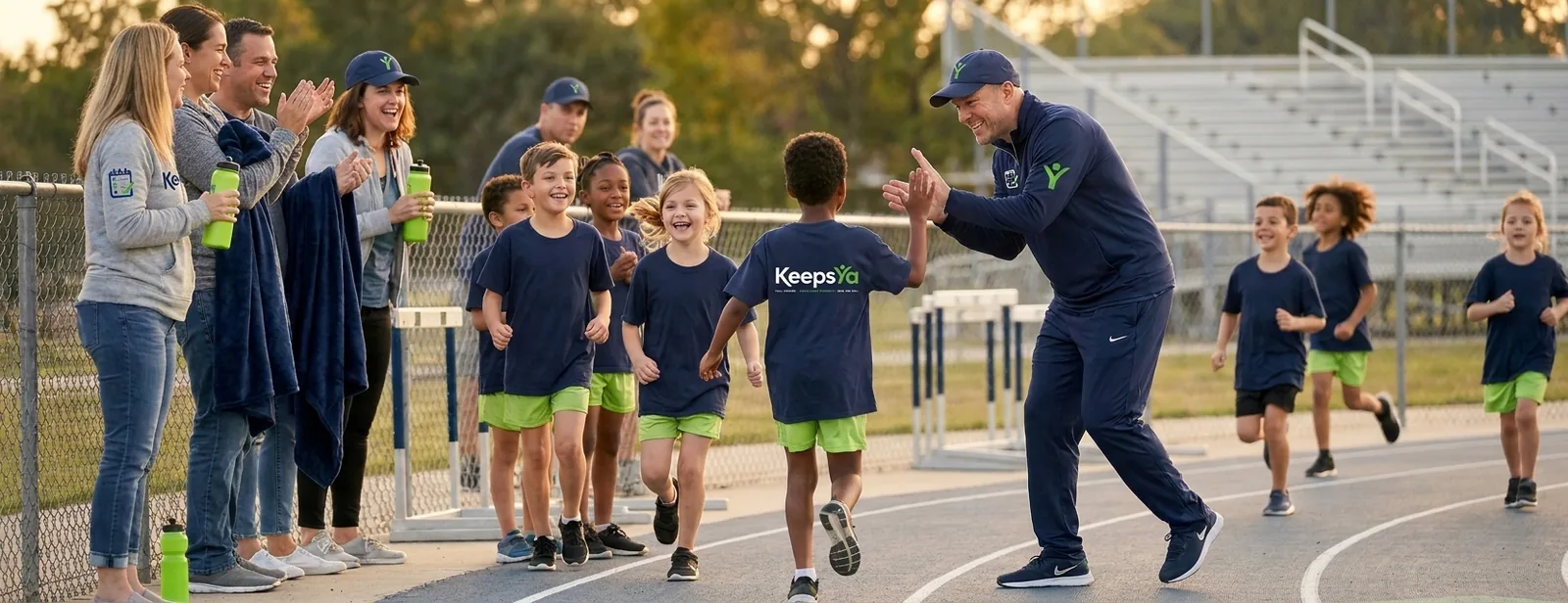 A coach running track & field with their athletes on KeepsYa