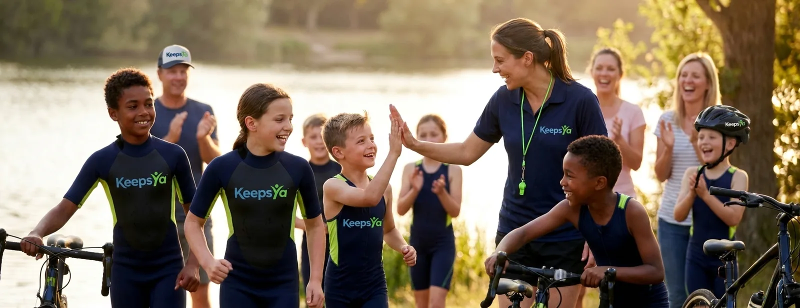 A coach running triathlon with their athletes on KeepsYa
