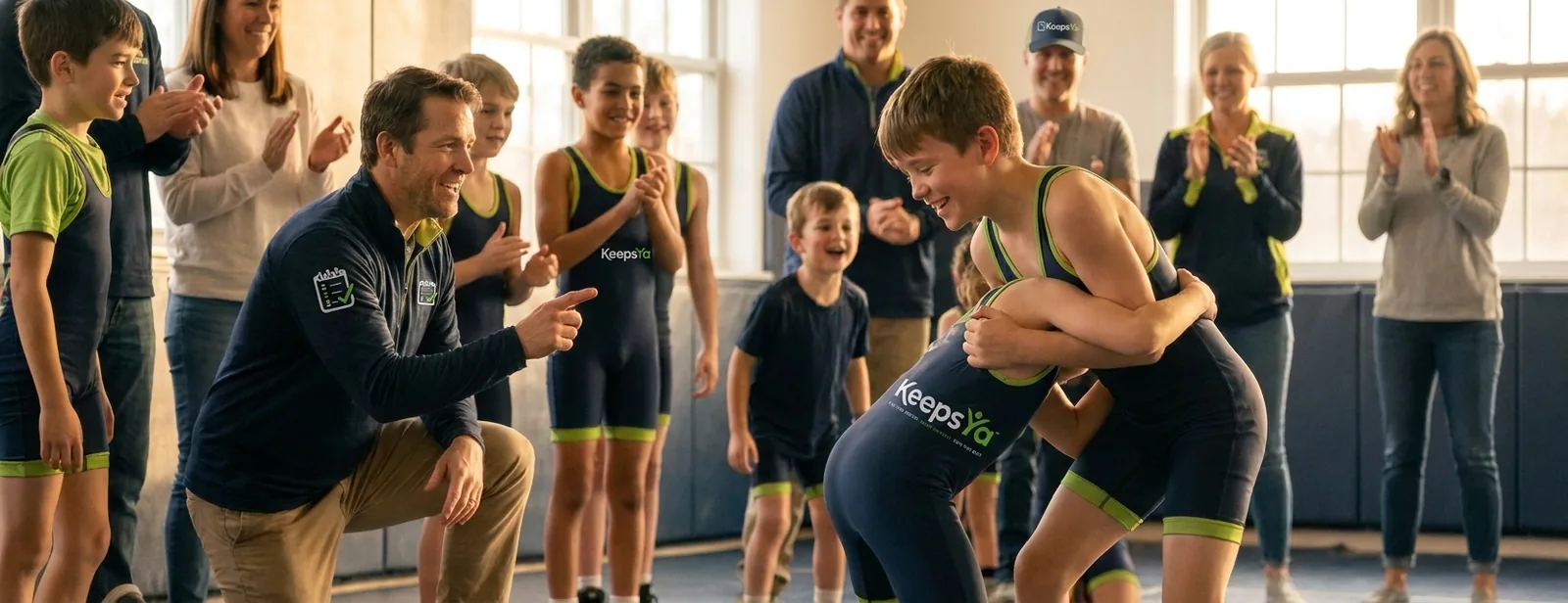 A coach running wrestling with their wrestlers on KeepsYa