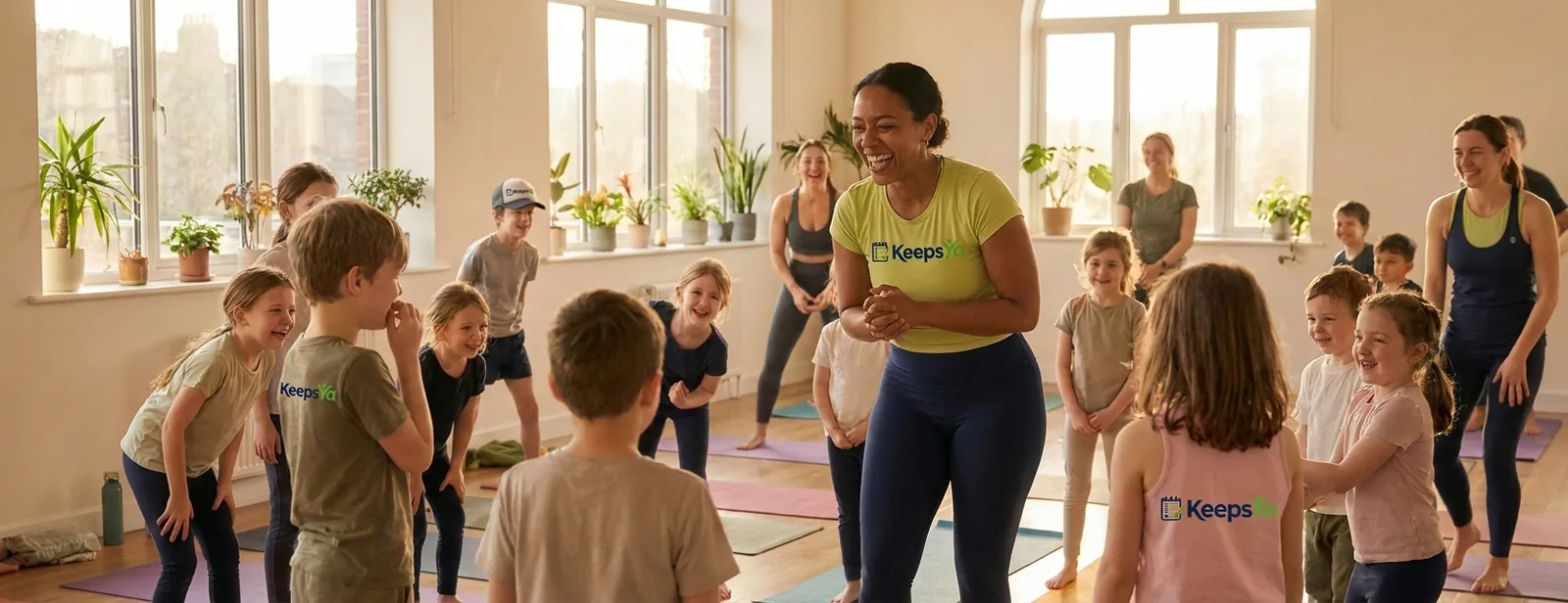 A instructor running yoga with their students on KeepsYa
